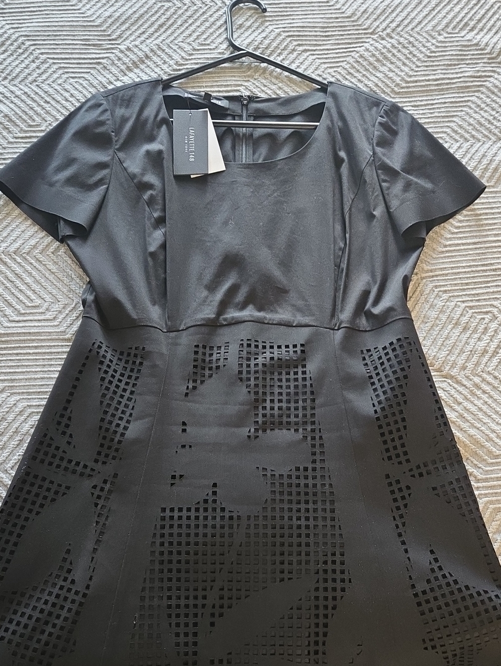 Lafayette148 Black Laser-Cut Midi Fit & Flare Dress